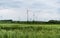 Wind turbine on green fields in summertime. Natural wind power plants and sustainable eco-friendly energy resource