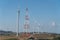 Wind Turbine on Hill, green energy. wind turbine with electric pole on hill