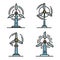 Wind turbine icons set vector flat