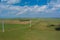 Wind turbine power farm in Texas USA with rows of many windmill renewable energy