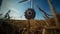 Wind turbine propeller spinning, powering sustainable agriculture industry outdoors generated by AI