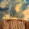 Wind turbine with rice paddy foreground, Sustainable