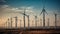 Wind turbine spinning at dusk, powering sustainable energy choice generated by AI