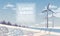 Wind Turbine Tower In Winter Snow Field Alternative Energy Source Technology
