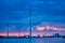 Wind turbines in Antwerp port in the evening