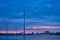 Wind turbines in Antwerp port in the evening