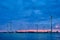 Wind turbines in Antwerp port in the evening