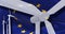 Wind turbines on background of The European Union flag. sustainable development, renewable energy, national alternative energy