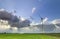 Wind turbines and blue sky in summer