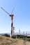 Wind turbines on a clear blue sky, at Golan Heights, near the border with Syria, Israel