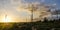 Wind turbines during a dramatic sunset