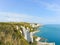 Wind turbines on english channel shore in Normandy