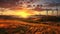 Wind turbines in a field a sunrise or sunset over a horizon filled with renewable energy sources like wind turbines and solar