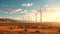 Wind turbines generate electricity at sunrise, Wind farm with tall wind turbines to generate electricity