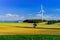 Wind turbines generating electricity in windfarm