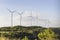 Wind turbines on mountains .Windmills wind farm and green electricity power generator