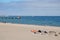 Wind turbines park  view from Amager strand park beach in Kastrup