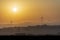 Wind turbines of a wind farm at dawn