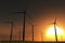 Windfarm in Meadow 3D render sunset