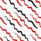 Winding abstract lines seamless pattern. Geometric red stripes and black worms crawling along white surface.