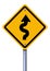 Winding arrow yellow road sign.