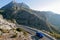 Winding coastal road Sa Calobra leading to harbor and Torrent de Pareis in Tramuntana mountains. Majorca, Spain.