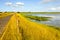 Winding country road on a Dutch embankment