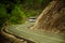 Winding curvy rural road and bus in Fethiye, Mugla, Turkey.