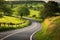 Winding curvy rural road, creative digital illustration, nature, landscapes