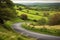 Winding curvy rural road leading through, nature, landscapes