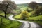 Winding curvy rural road leading through, nature, landscapes