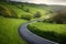 Winding curvy rural road leading through, nature, landscapes