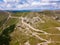 winding and dangerous road from the high mountain pass in Transalpina