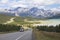 Winding Highway Next to a Mountain Lake - Alberta, Canada