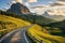 Winding mountain road in the Dolomites, Italy