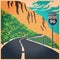 Winding mountain road old poster