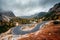 Winding mountains road leading to Three peaks of Lavaredo