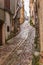 Winding narrow cobblestone street in the town of Geraci Siculo