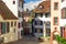 Winding paved street in the historical centre of Basel. Switzerland