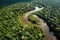 a winding river in the amazonas, with pristine waters and lush vegetation