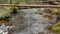 winding river flows among large green boulders