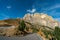 The winding road through the beautiful landscape at the Sella mountains pass