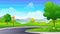 Winding road on the green hill with beautiful mountain natural landscape cartoon illustration