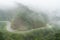 The winding road in mist in Lao Cai, northern Vietnam