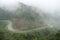 The winding road in mist in Lao Cai, northern Vietnam