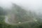 The winding road in mist in Lao Cai, northern Vietnam