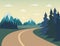 Winding road, trip or travel in scenic nature a flat cartoon vector illustration