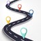 Winding Road on a White Isolated Background. Road way location infographic template with pin pointer