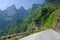 Winding roads through valleys and karst mountain scenery in the North Vietnamese region of Ha Giang / Van