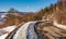 Winding serpentine in winter mountains